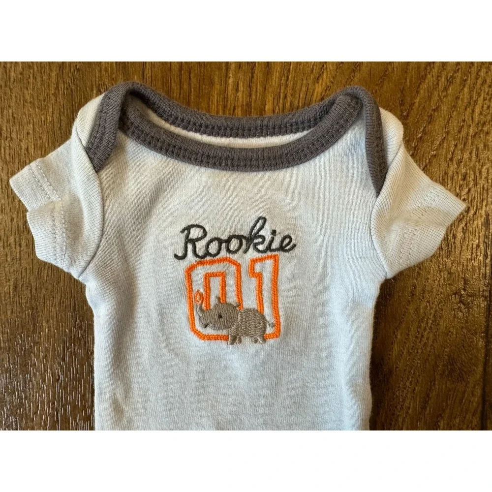 Vintage Child Of Mine Preemie Baby Boy Outfit Bodysuit Rookie Rhino Short Sleeve